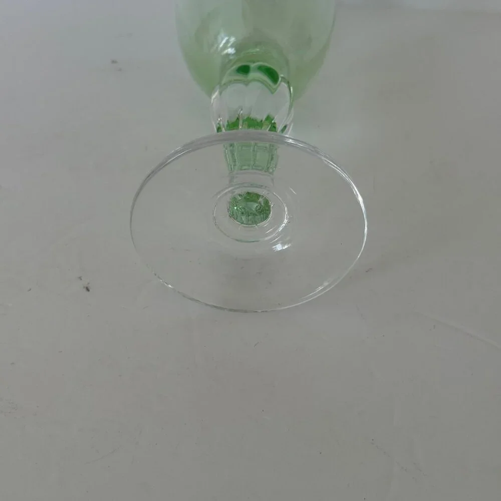 Vintage Green & Clear Glass Wine Goblet With Elegant Stem Design 8.25